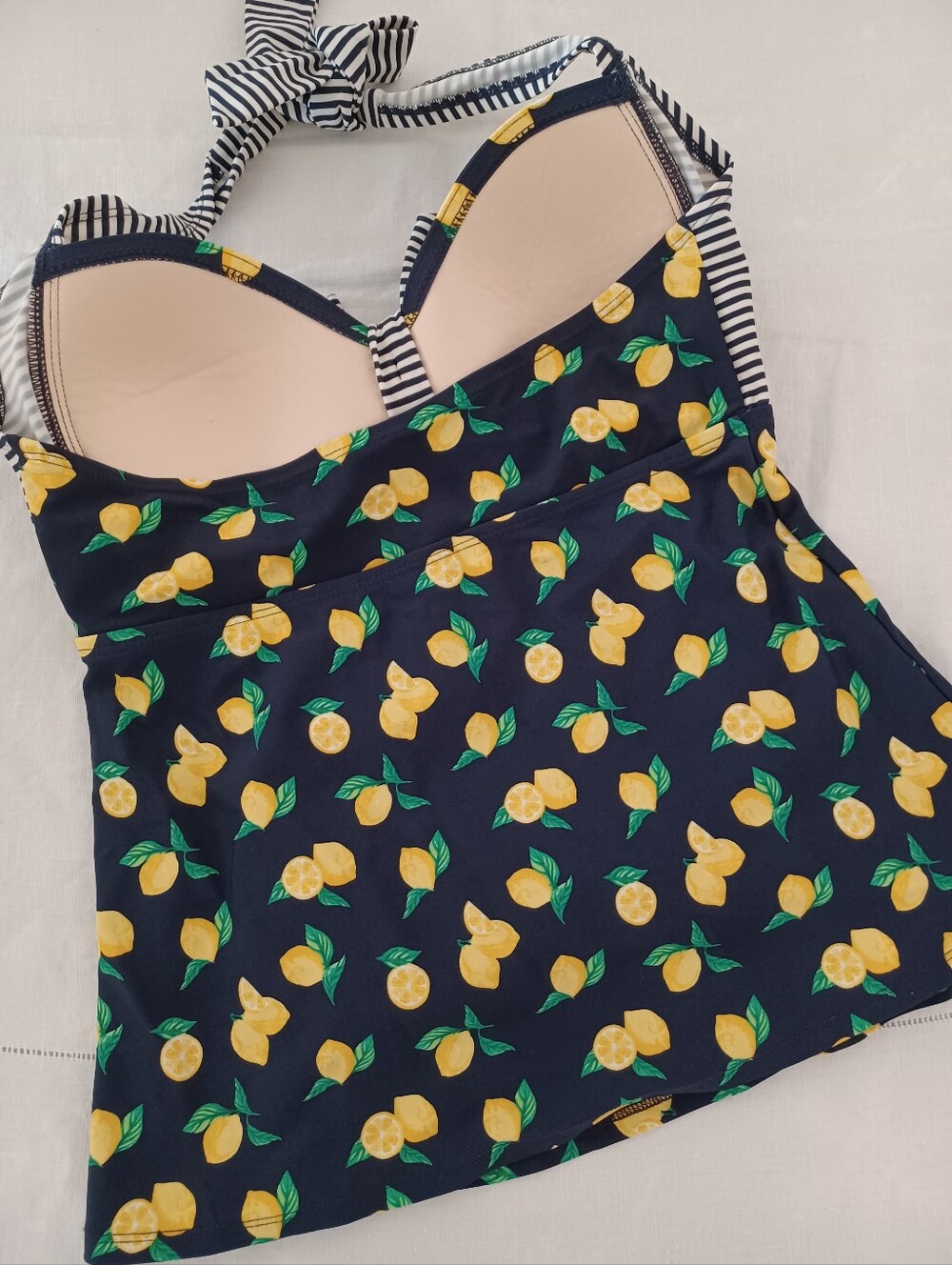 🍋 Merona Retro Lemon & Stripe Halter Tankini Top- Size S - Picture 5 of 8